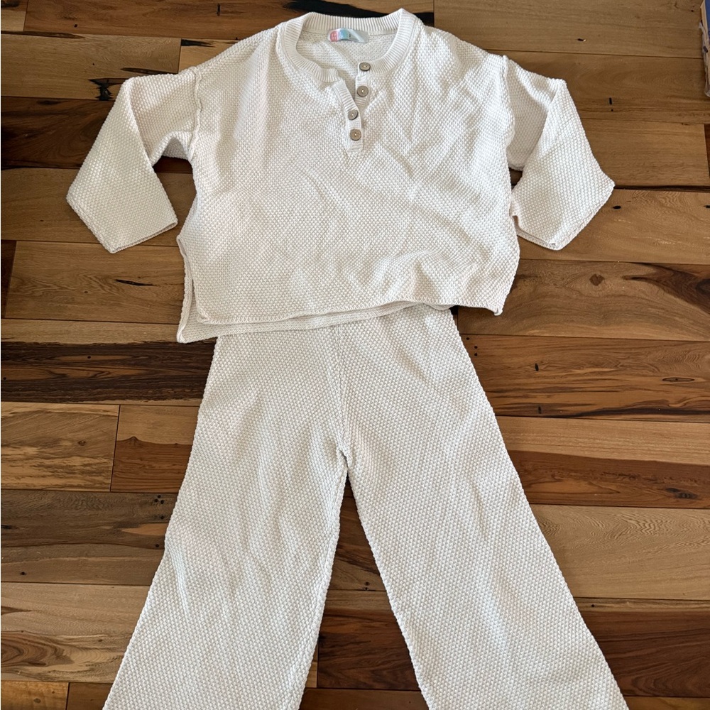 Free People Beach Hailee  Cream Sweater Wide Leg Pant Set